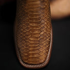 Men’s Rodeo Cartie Python Print Snakeskin Square Toe Boots - Honey - OriginalWestern.com