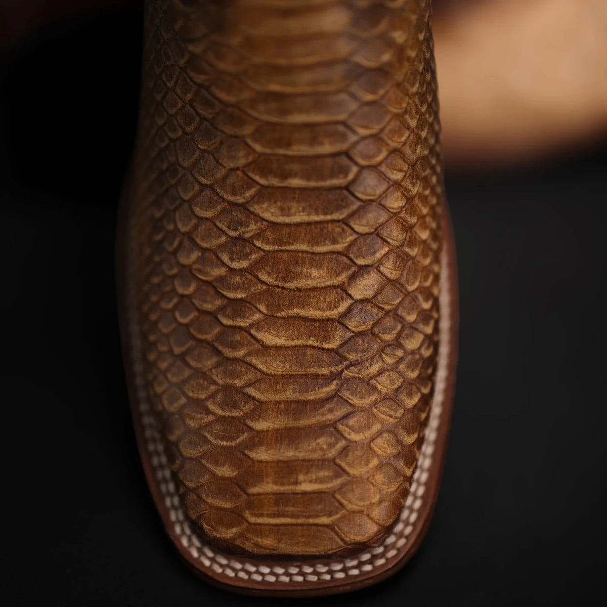 Men’s Rodeo Cartie Python Print Snakeskin Square Toe Boots - Honey - OriginalWestern.com