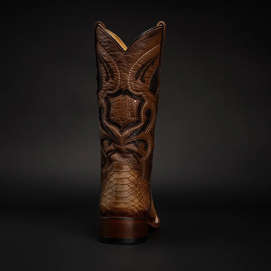 Men’s Rodeo Cartie Python Print Snakeskin Square Toe Boots - Honey - OriginalWestern.com