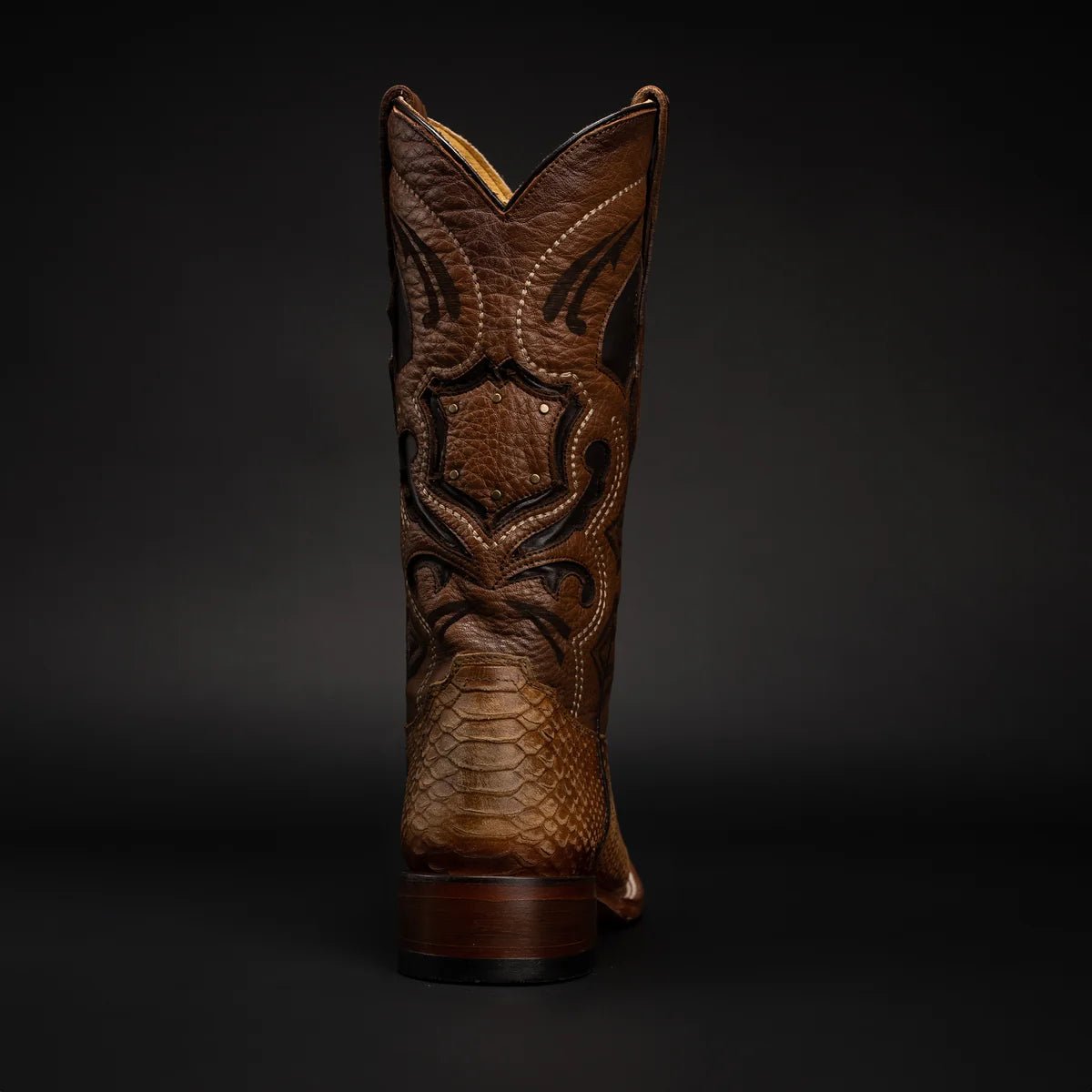 Men’s Rodeo Cartie Python Print Snakeskin Square Toe Boots - Honey - OriginalWestern.com