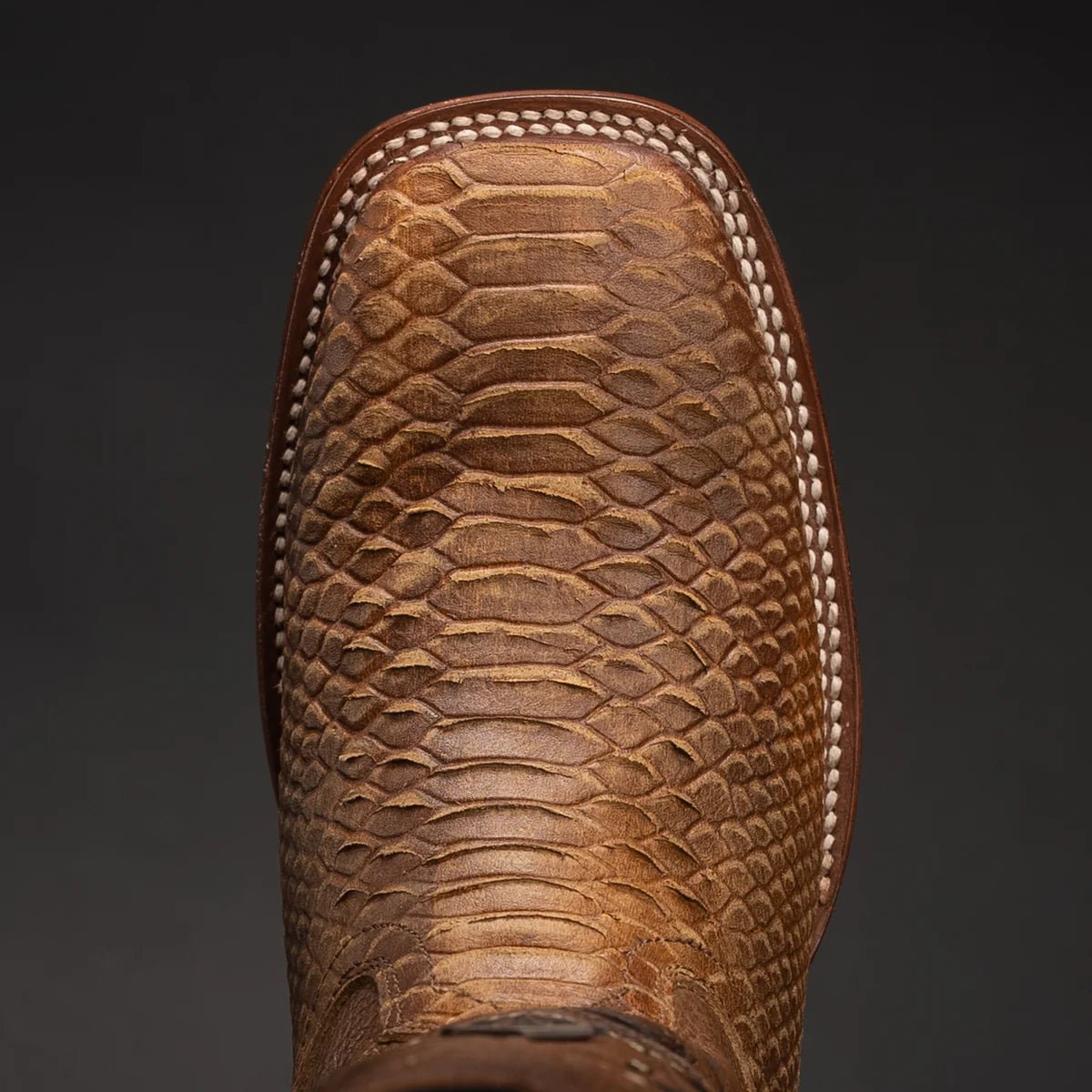 Men’s Rodeo Cartie Python Print Snakeskin Square Toe Boots - Honey - OriginalWestern.com