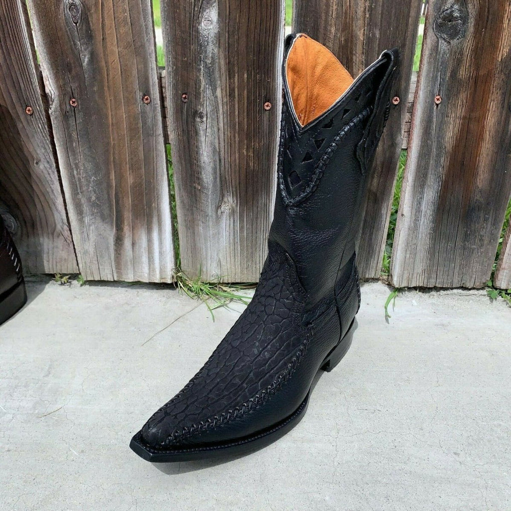 Men's Rodeo Cowboy Boots Bull Neck Leather Est. 097 2X Black - OriginalWestern.com