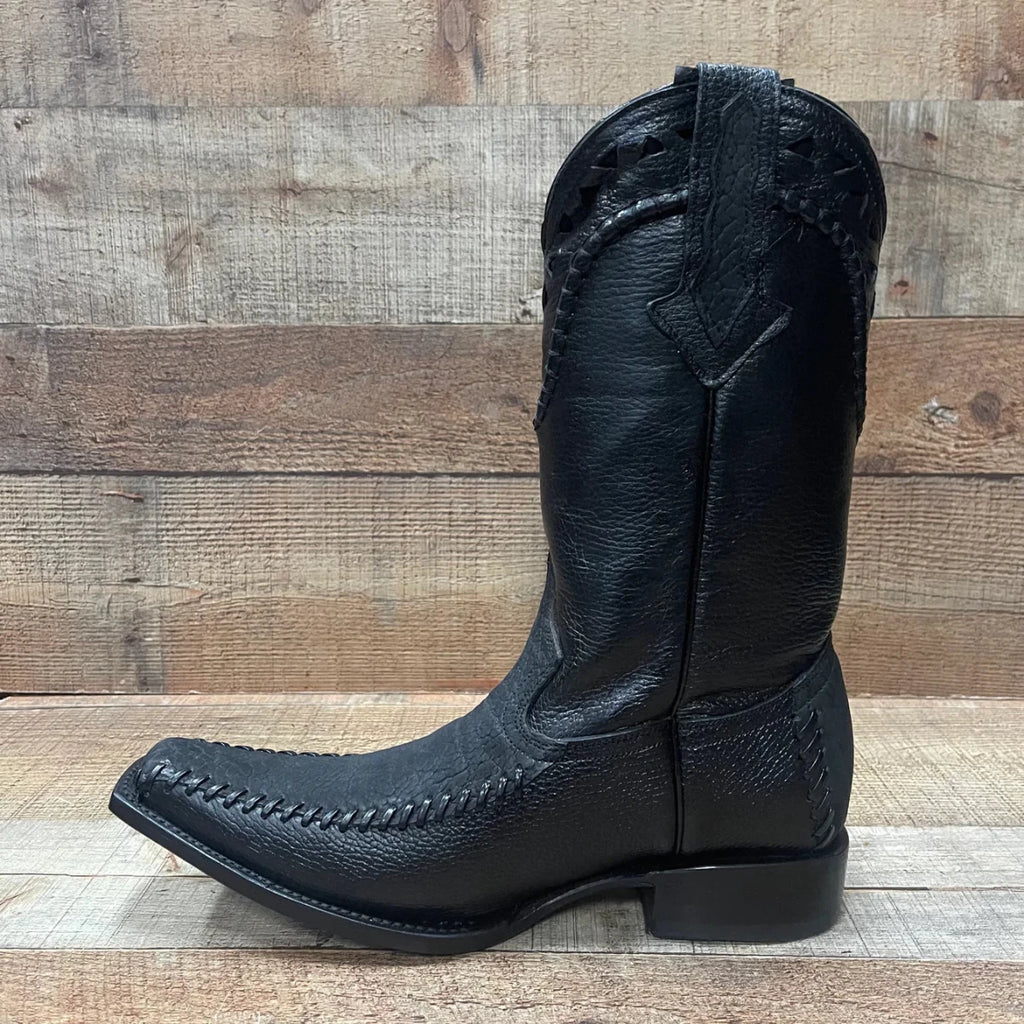 Men's Rodeo Cowboy Boots Bull Neck Leather Est.045 Black - OriginalWestern.com