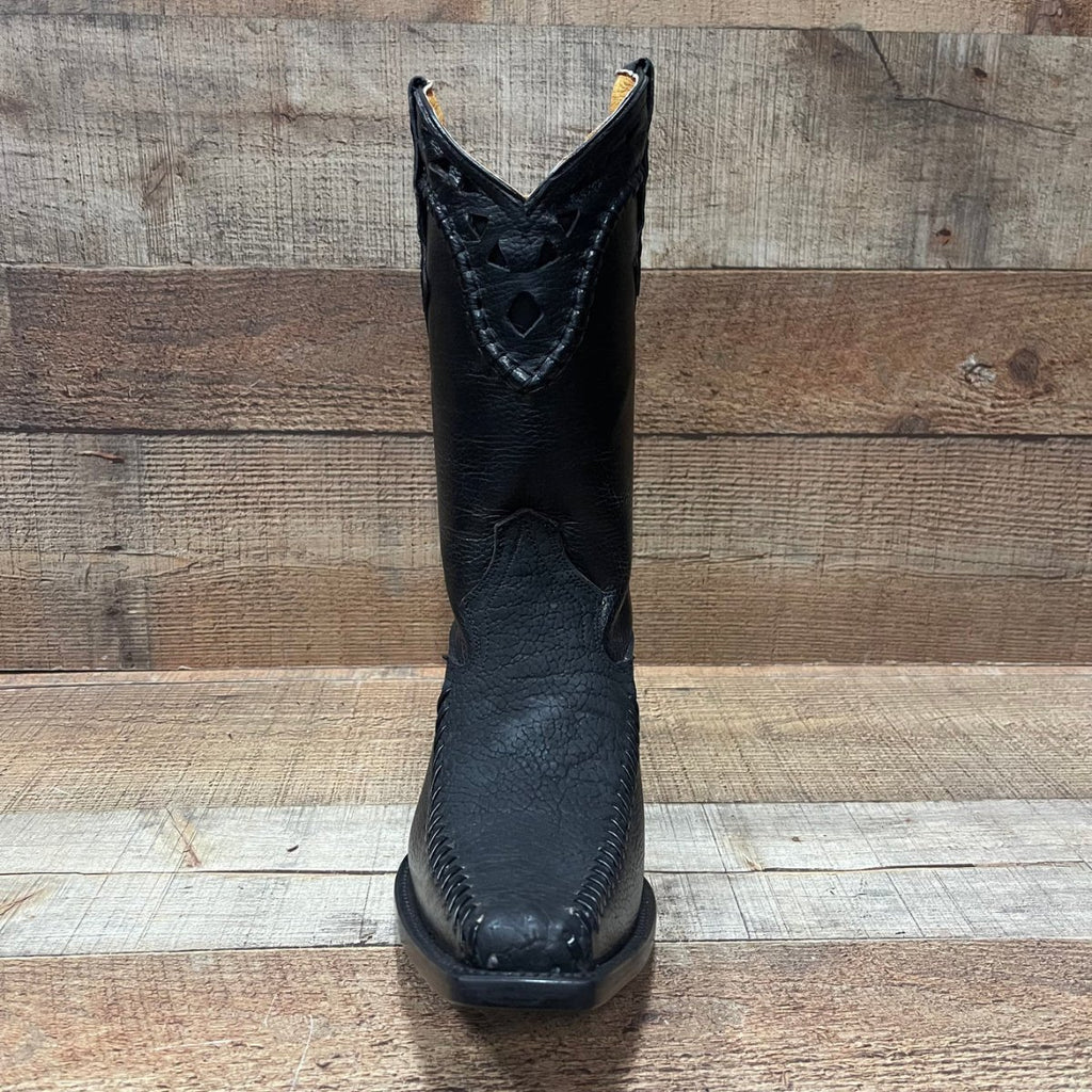 Men's Rodeo Cowboy Boots Bull Neck Leather Est.045 Black - OriginalWestern.com