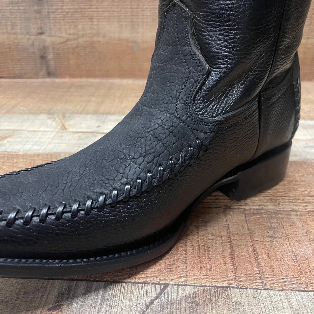 Men's Rodeo Cowboy Boots Bull Neck Leather Est.045 Black - OriginalWestern.com