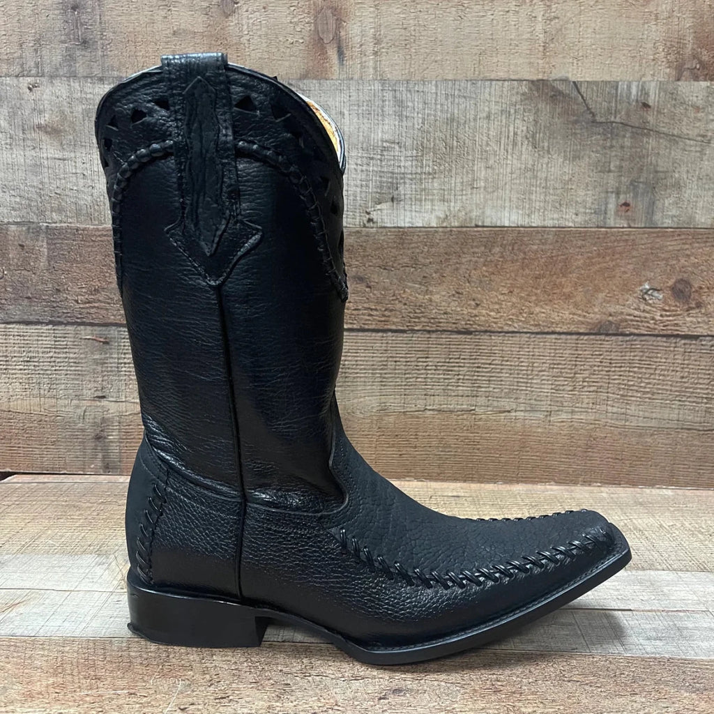 Men's Rodeo Cowboy Boots Bull Neck Leather Est.045 Black - OriginalWestern.com