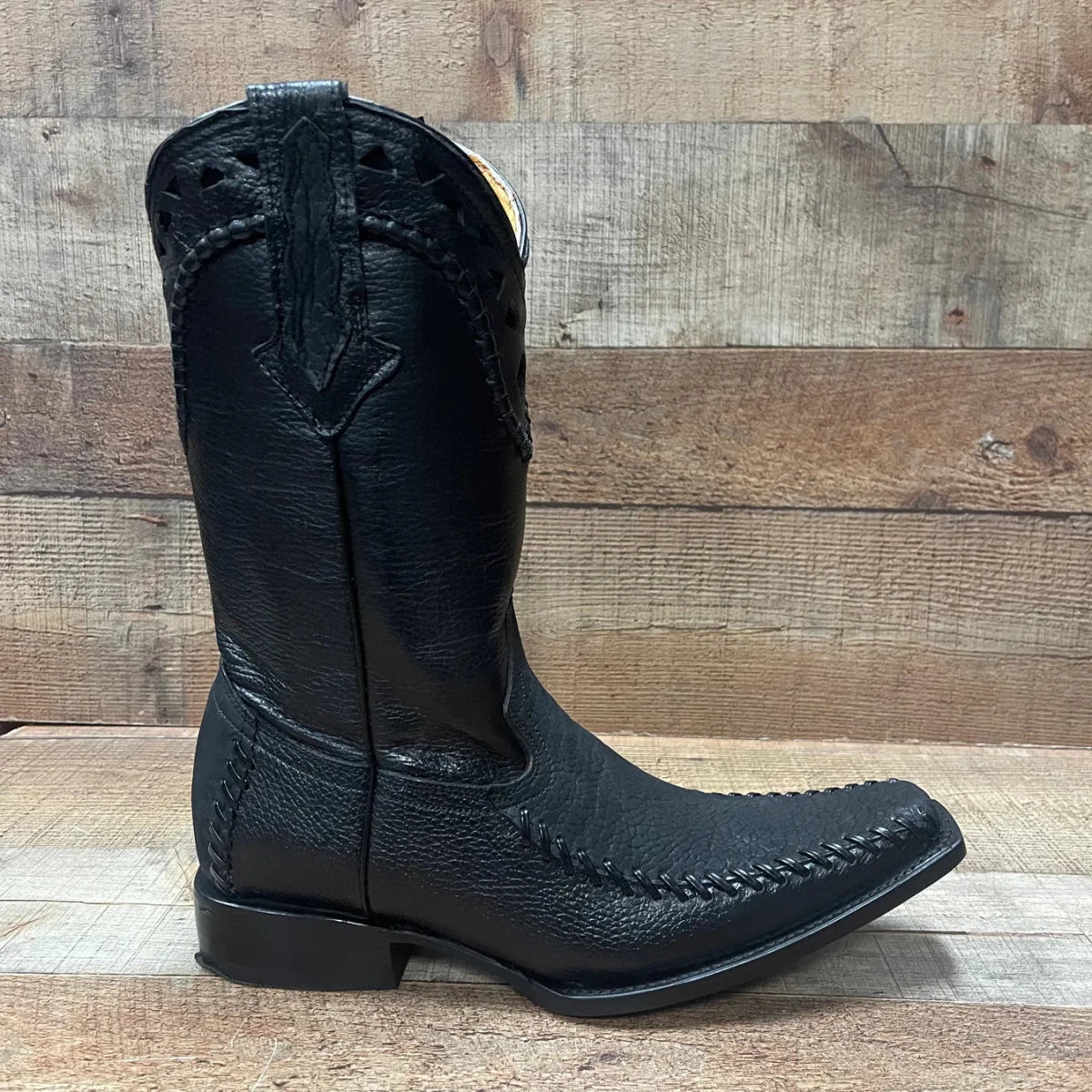 Men's Rodeo Cowboy Boots Bull Neck Leather Est.045 Black - OriginalWestern.com