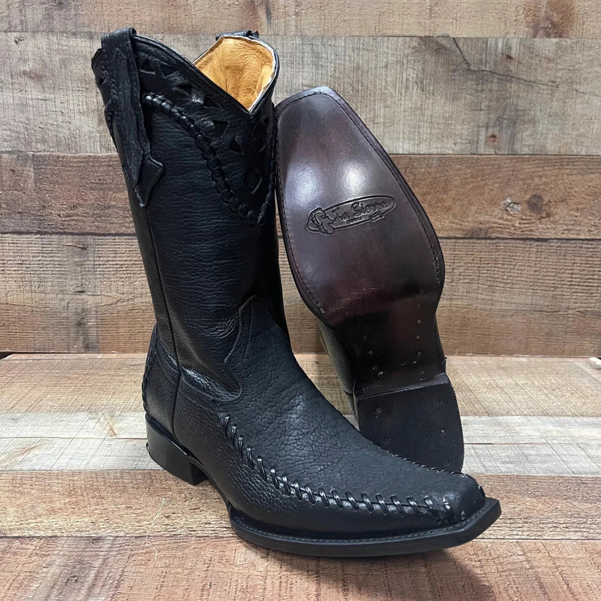 Men's Rodeo Cowboy Boots Bull Neck Leather Est.045 Black - OriginalWestern.com