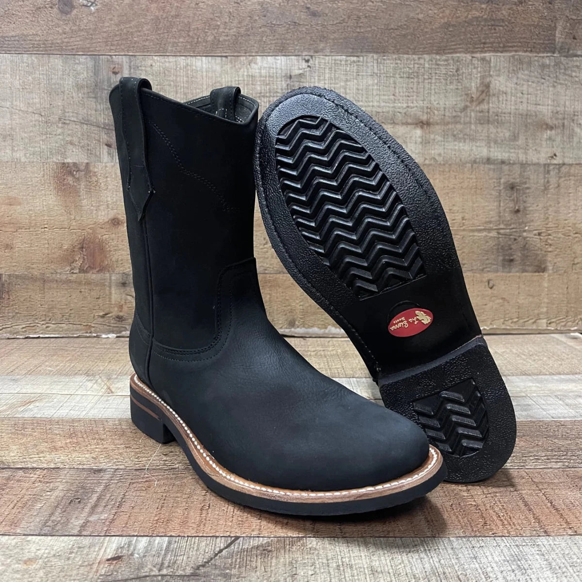 Men's Ruper Style Genuine Leather Round Soft Toe Work Boots Est. 303 Black - OriginalWestern.com