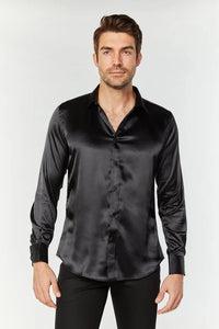 Men's Satin Dress Shirt - Black