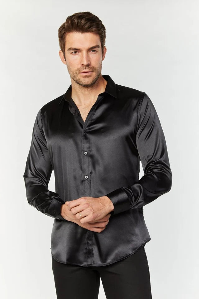 Men's Satin Dress Shirt - Black