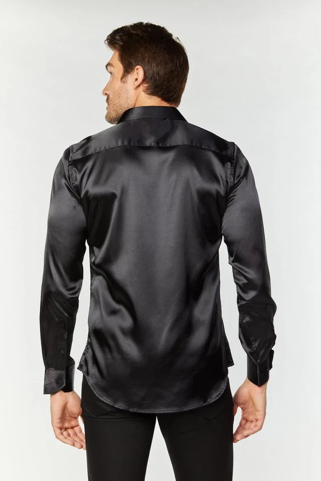 Men's Satin Dress Shirt - Black