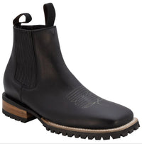 Men´s Silverton Bronco All Leather Wide Square Toe Short Boots - Black - OriginalWestern.com