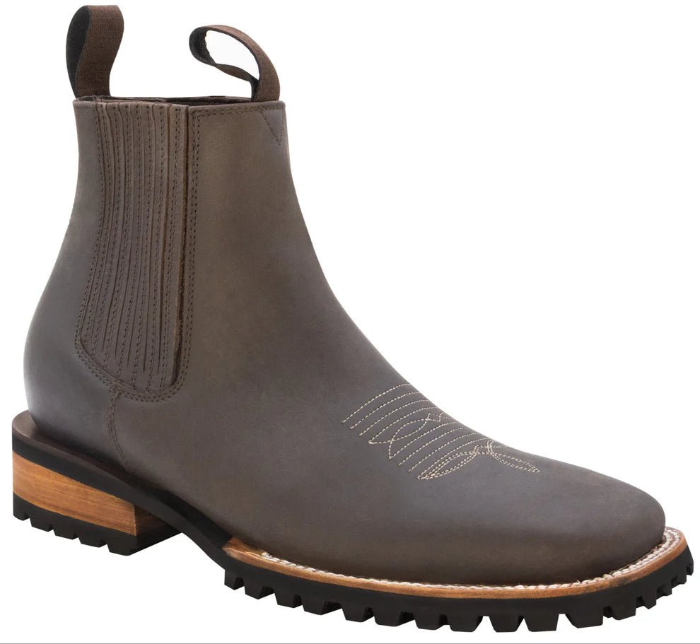 Men´s Silverton Bronco All Leather Wide Square Toe Short Boots - Brown - OriginalWestern.com