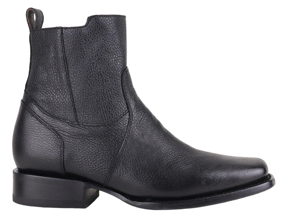Men´s Silverton Clay Genuine Leather Square Toe Ankle Boots with Zipper - Black - OriginalWestern.com