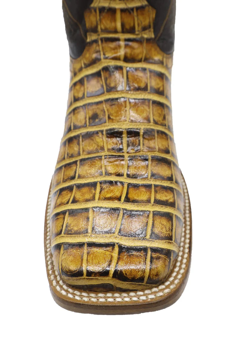 Men´s Silverton Crocodile Belly Print Leather Wide Square Toe Boots - Honey - OriginalWestern.com