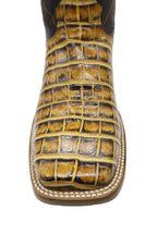 Men´s Silverton Crocodile Belly Print Leather Wide Square Toe Boots - Honey - OriginalWestern.com