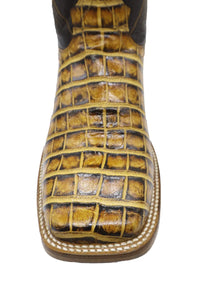 Men´s Silverton Crocodile Belly Print Leather Wide Square Toe Boots - Honey - OriginalWestern.com