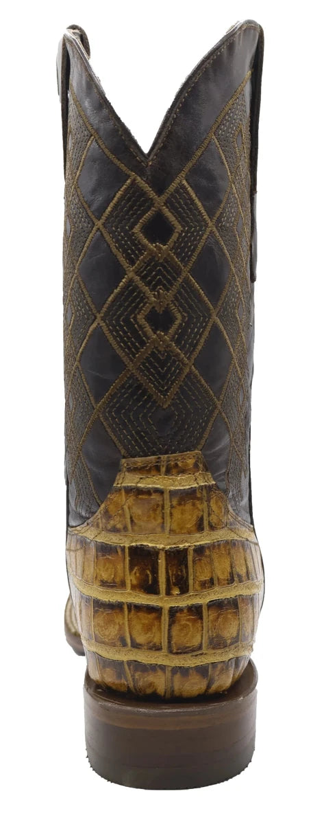 Men´s Silverton Crocodile Belly Print Leather Wide Square Toe Boots - Honey - OriginalWestern.com