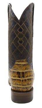 Men´s Silverton Crocodile Belly Print Leather Wide Square Toe Boots - Honey - OriginalWestern.com