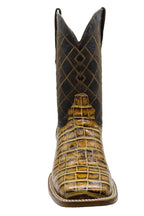 Men´s Silverton Crocodile Belly Print Leather Wide Square Toe Boots - Honey - OriginalWestern.com