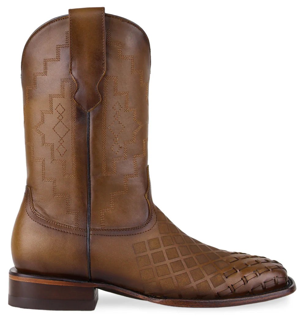 Men´s Silverton Fin All Leather Wide Square Toe Boots - Honey - OriginalWestern.com