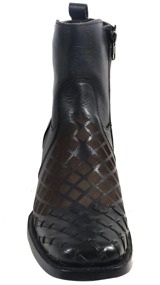 Men´s Silverton Jerry All Leather Wide Square Toe Short Boots - Black - OriginalWestern.com