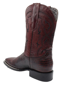 Men´s Silverton Lizard Print Leather Wide Square Toe Boots - Cherry - OriginalWestern.com