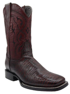 Men´s Silverton Lizard Print Leather Wide Square Toe Boots - Cherry - OriginalWestern.com