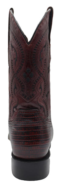 Men´s Silverton Lizard Print Leather Wide Square Toe Boots - Cherry - OriginalWestern.com