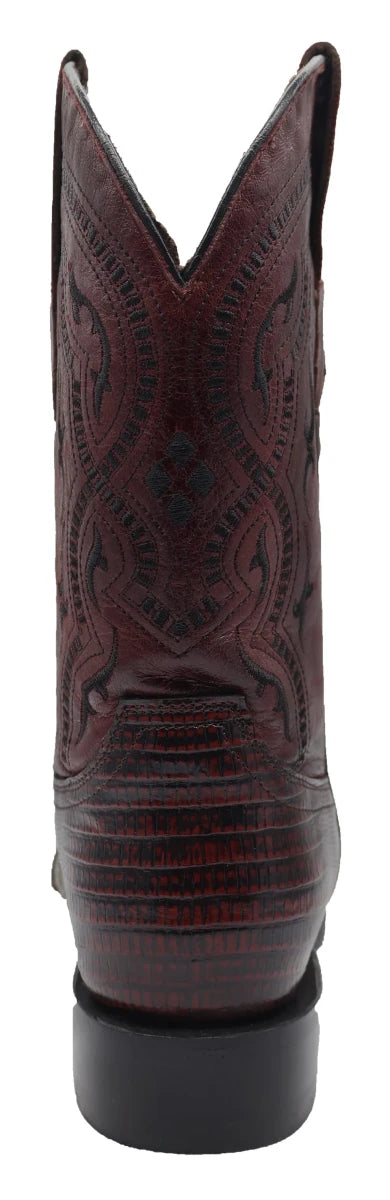 Men´s Silverton Lizard Print Leather Wide Square Toe Boots - Cherry - OriginalWestern.com