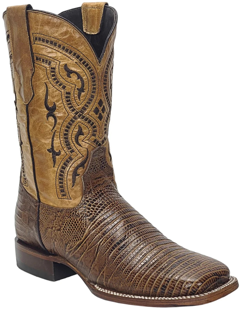 Men´s Silverton Lizard Print Leather Wide Square Toe Boots - Honey - OriginalWestern.com