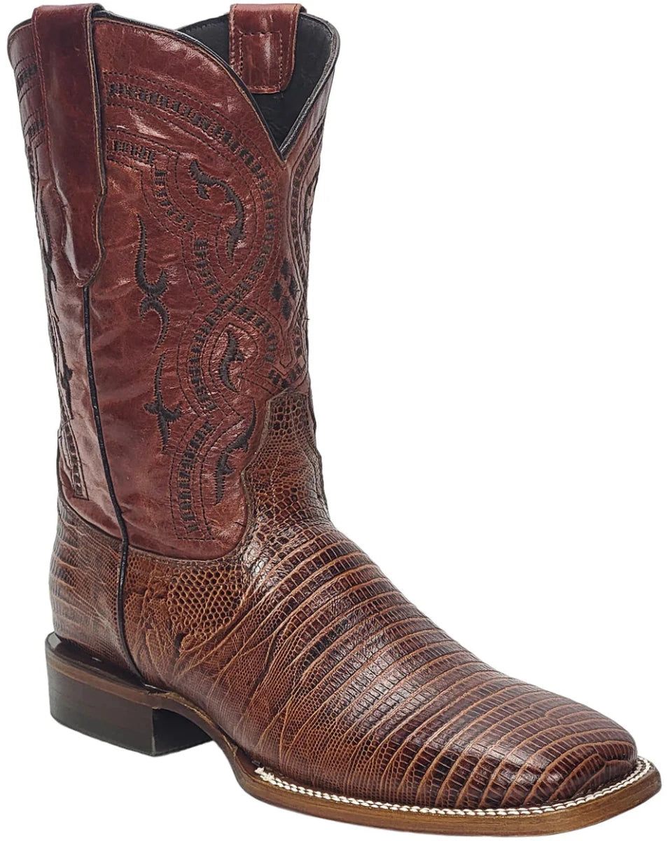 Men´s Silverton Lizard Print Leather Wide Square Toe Boots - Shedron - OriginalWestern.com