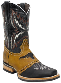 Men´s Silverton Longhorn All Leather Square Toe Boots - Black - OriginalWestern.com