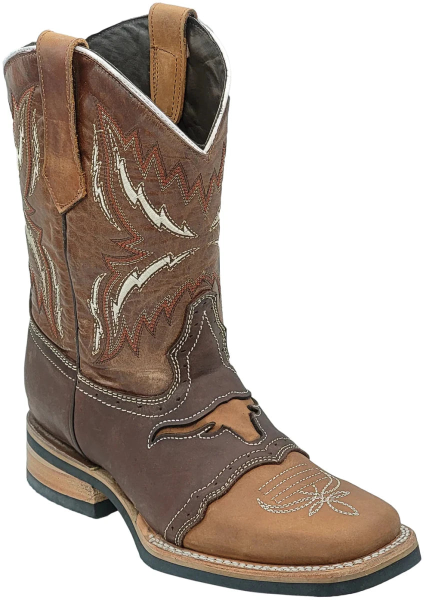 Men´s Silverton Longhorn All Leather Square Toe Boots - Tobacco - OriginalWestern.com