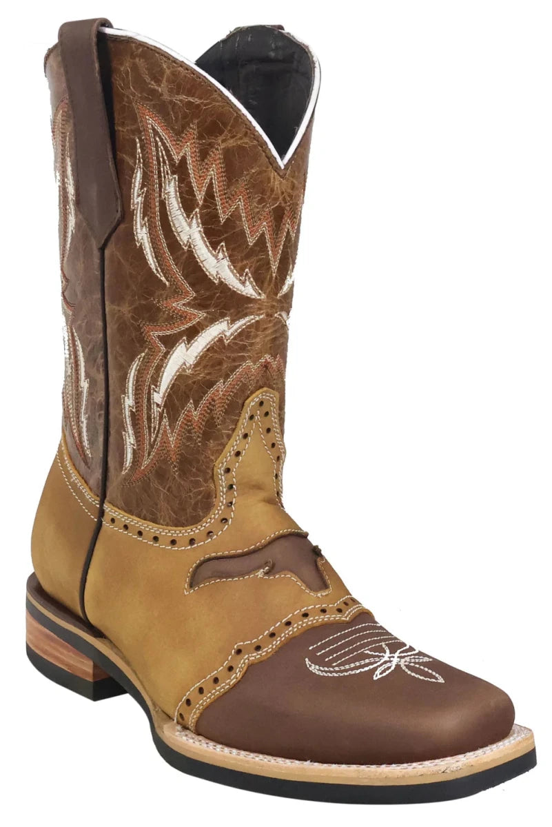 Men´s Silverton Longhorn Genuine Leather Square Toe Boots - Brown - OriginalWestern.com