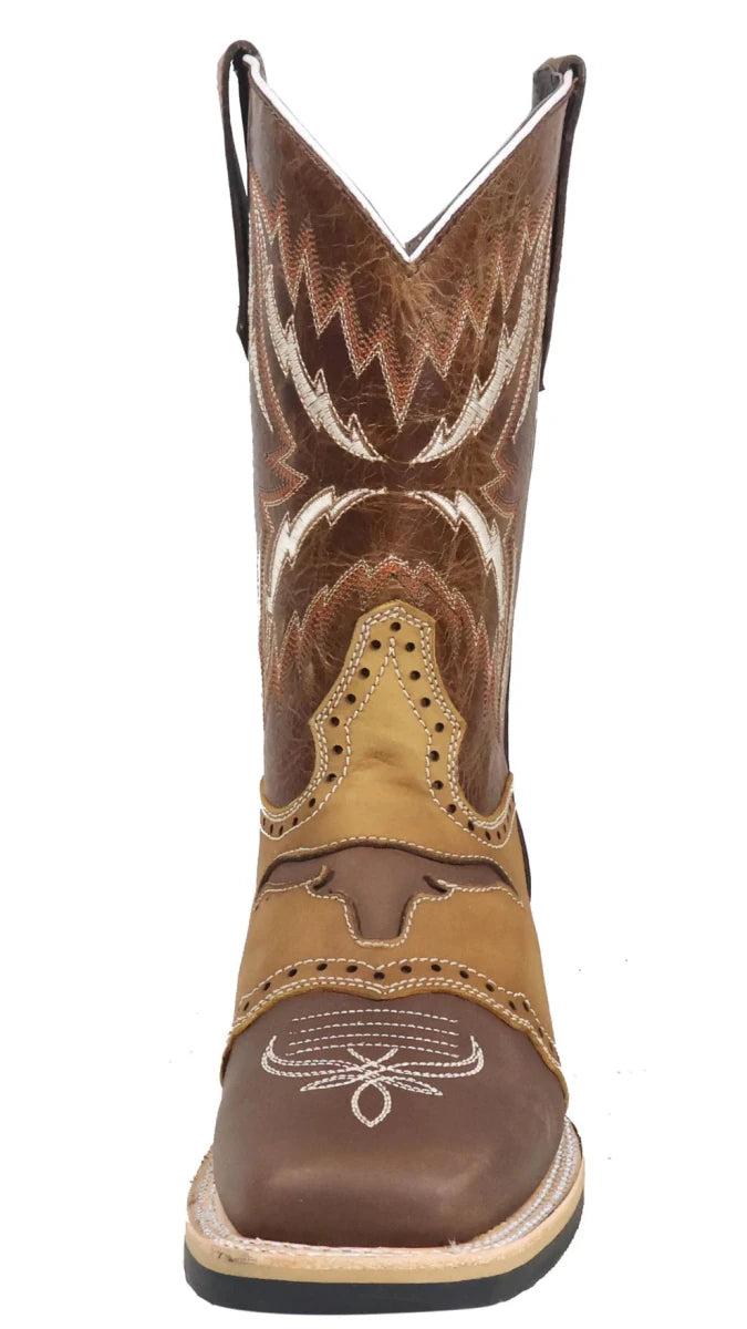 Men´s Silverton Longhorn Genuine Leather Square Toe Boots - Brown - OriginalWestern.com