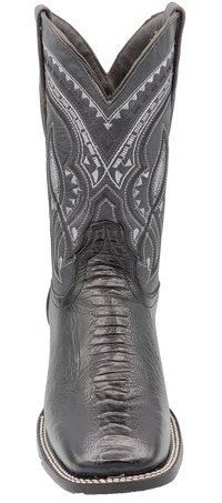 Men´s Silverton Ostrich Leg Print Leather Wide Square Toe Boots - Black - OriginalWestern.com