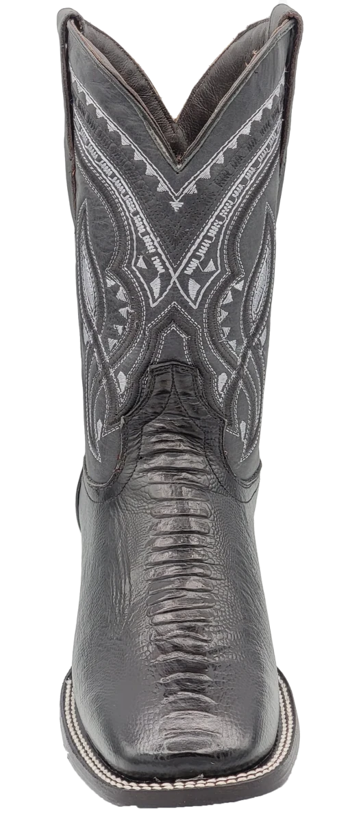 Men´s Silverton Ostrich Leg Print Leather Wide Square Toe Boots - Black - OriginalWestern.com