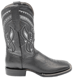 Men´s Silverton Ostrich Leg Print Leather Wide Square Toe Boots - Black - OriginalWestern.com