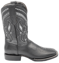 Men´s Silverton Ostrich Leg Print Leather Wide Square Toe Boots - Black - OriginalWestern.com