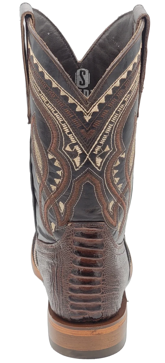 Men´s Silverton Ostrich Leg Print Leather Wide Square Toe Boots - Brown - OriginalWestern.com