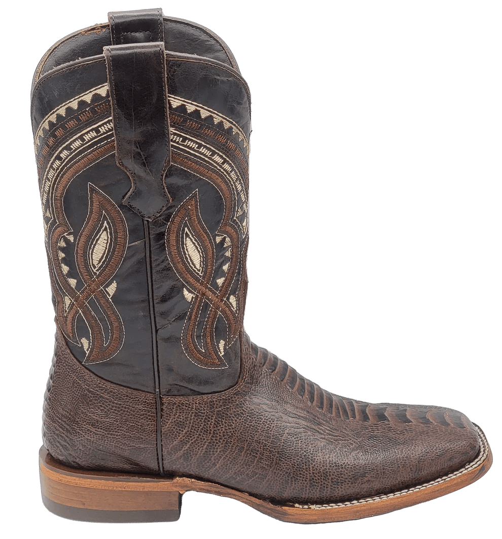 Men´s Silverton Ostrich Leg Print Leather Wide Square Toe Boots - Brown - OriginalWestern.com