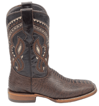 Men´s Silverton Ostrich Leg Print Leather Wide Square Toe Boots - Brown - OriginalWestern.com