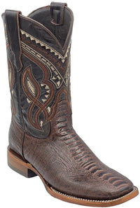 Men´s Silverton Ostrich Leg Print Leather Wide Square Toe Boots - Brown - OriginalWestern.com