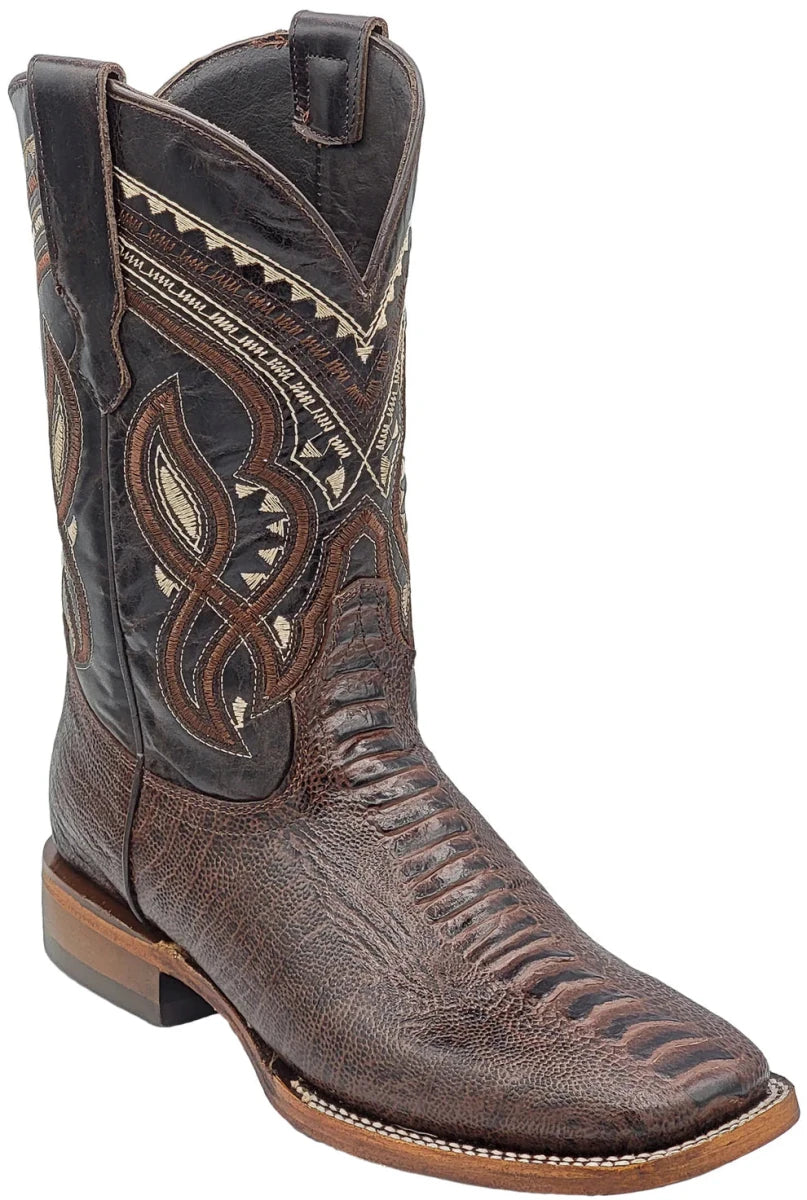 Men´s Silverton Ostrich Leg Print Leather Wide Square Toe Boots - Brown - OriginalWestern.com