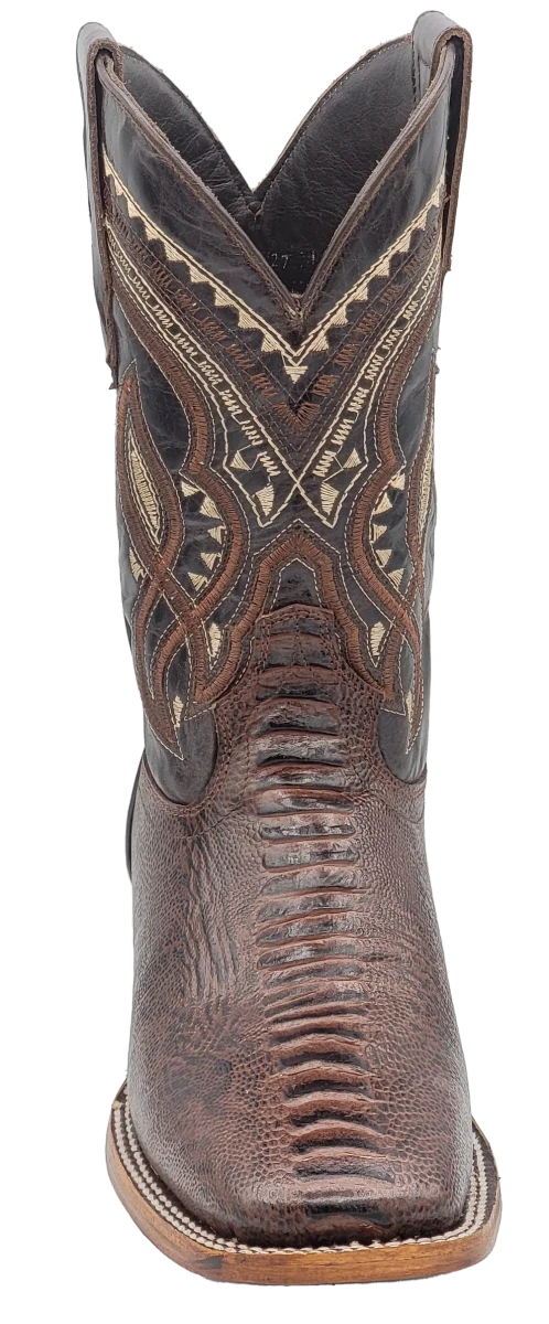 Men´s Silverton Ostrich Leg Print Leather Wide Square Toe Boots - Brown - OriginalWestern.com