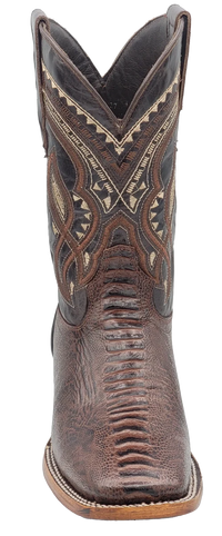 Men´s Silverton Ostrich Leg Print Leather Wide Square Toe Boots - Brown - OriginalWestern.com