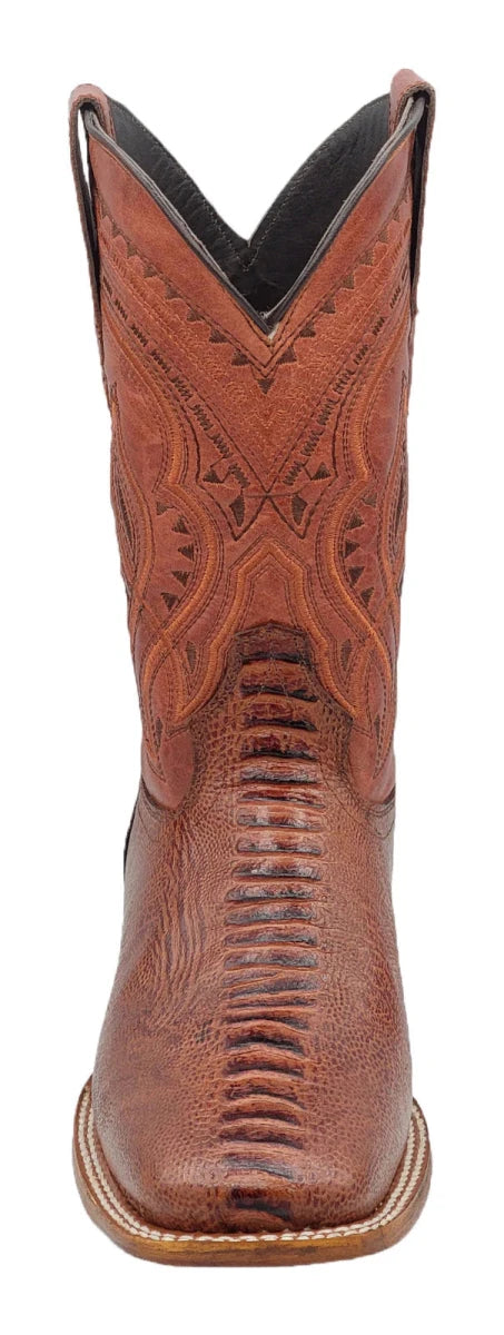 Men´s Silverton Ostrich Leg Print Leather Wide Square Toe Boots - Shedron - OriginalWestern.com