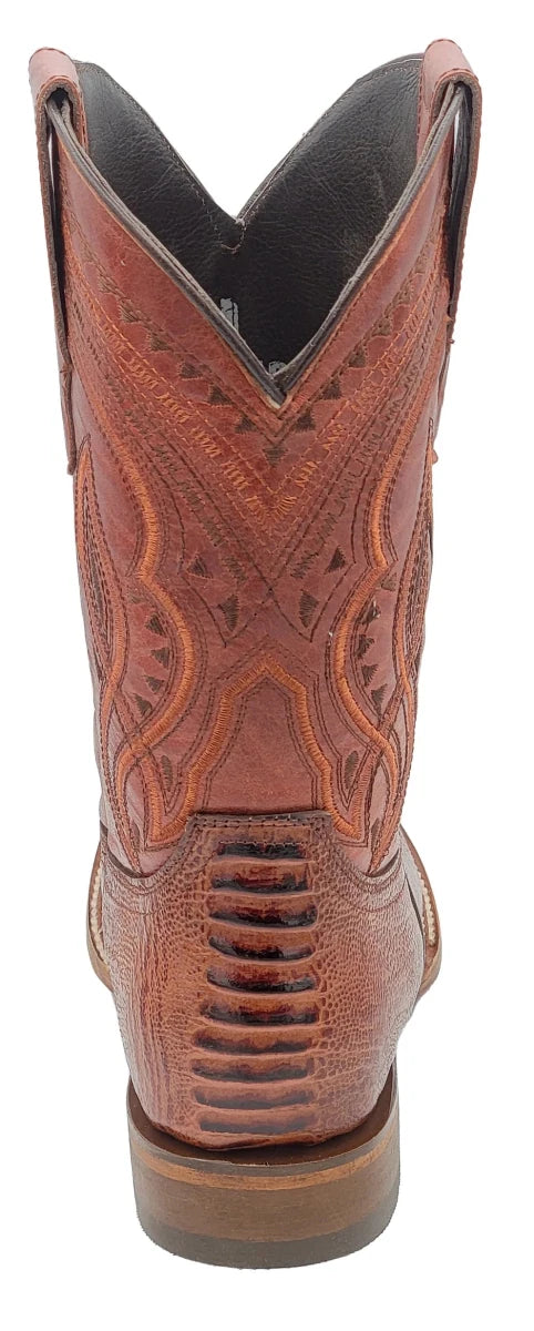 Men´s Silverton Ostrich Leg Print Leather Wide Square Toe Boots - Shedron - OriginalWestern.com